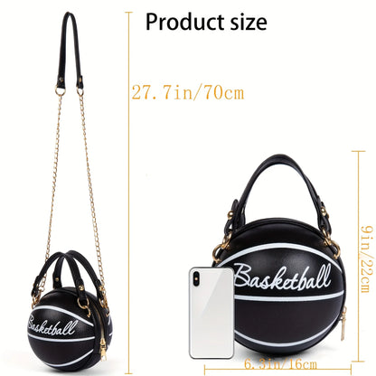 Basketball Shaped Crossbody Bag, Trendy Y2K Chain Shoulder Bag