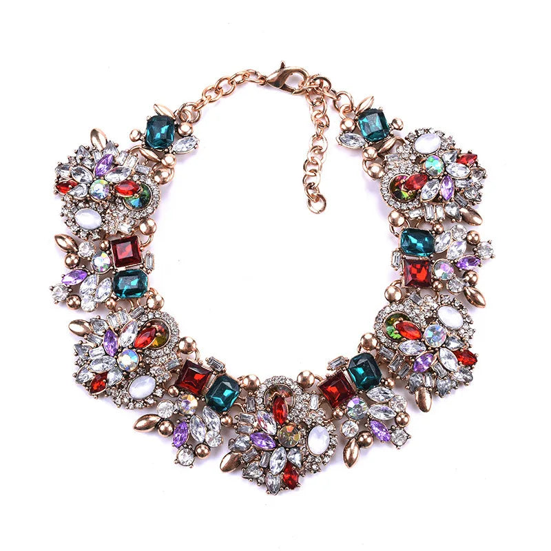 Handmade Exaggerated Big Gem Crystal Rhinestone Choker Chunky Statement Necklace