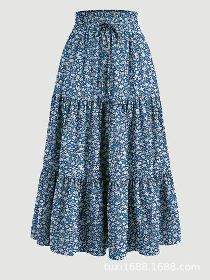 Women's Patchwork Solid Color Loose Skirt; Commuting Casual Cake Skirt; Elastic Waist Elegant Skirt