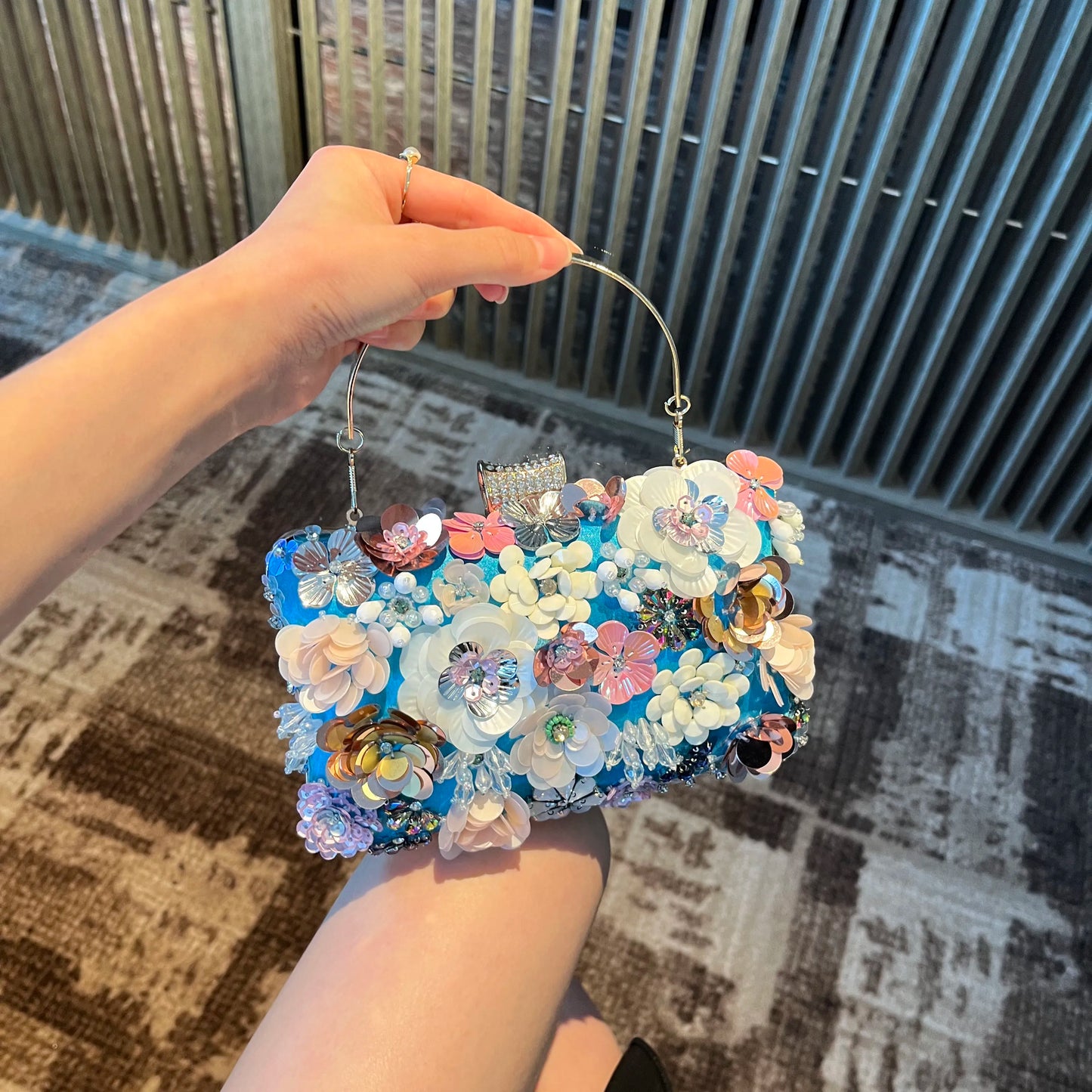 Women Multicolored Flower Evening Clutch Floral Bag