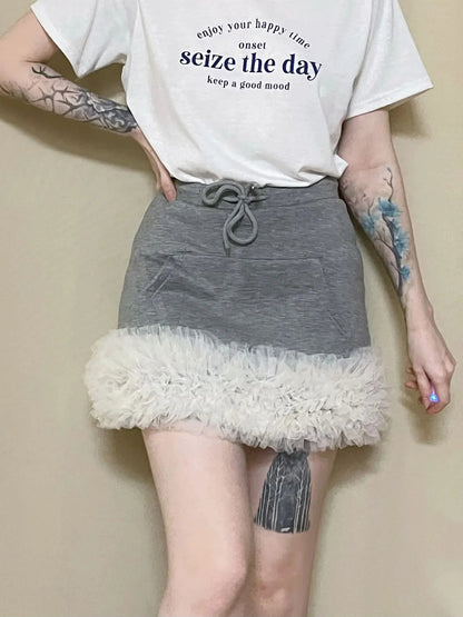 Women Drawstring Big Pocket Club Sexy Mini Skirt