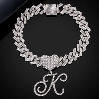 A-Z Cursive Initial Letter Cuban Anklets Bracelet For Women 14mm Iced