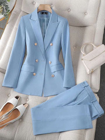 High Quality Office Ladies Pant Suit Solid Color Women Business Blazer And Trouser Set