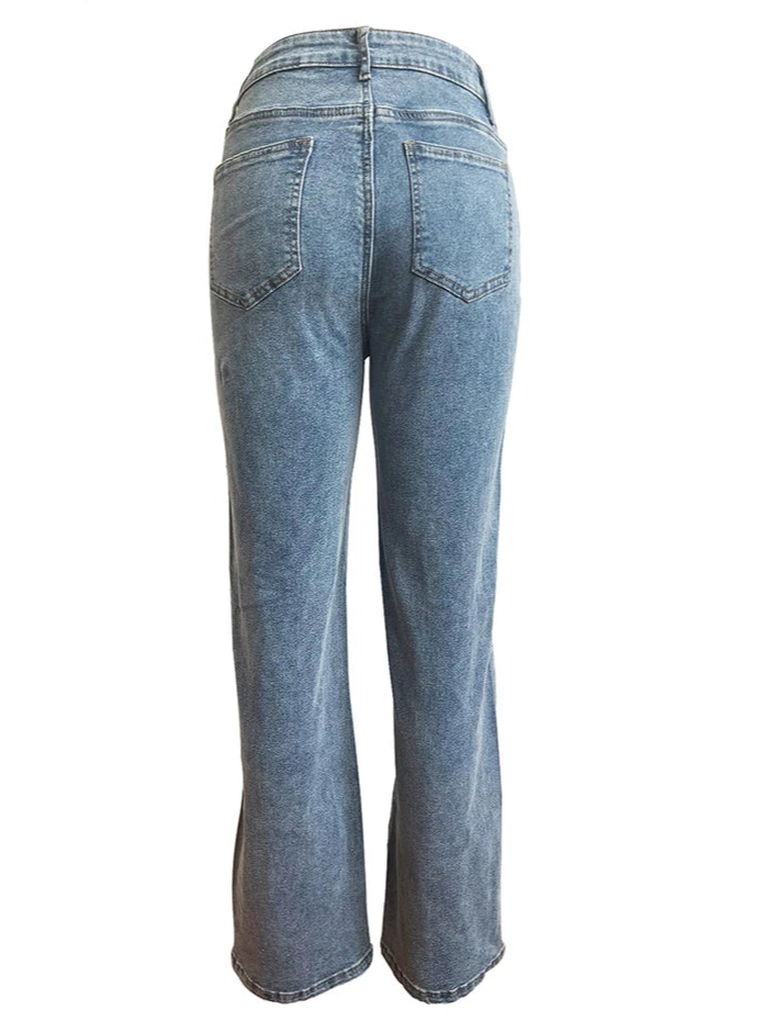 Stretchy Cross Hollow Out Loose Denim Cargo Pants for Women
