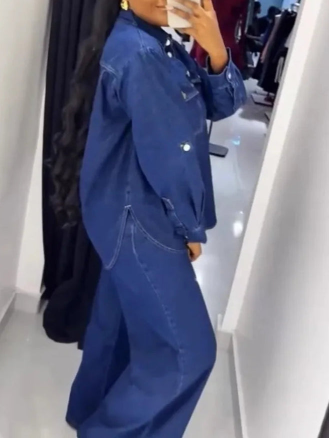 2 Pieces Set Sexy Spring Autumn Women  Denim Set Long Sleeve Denim Tops And Jeans Suit Matching Sets