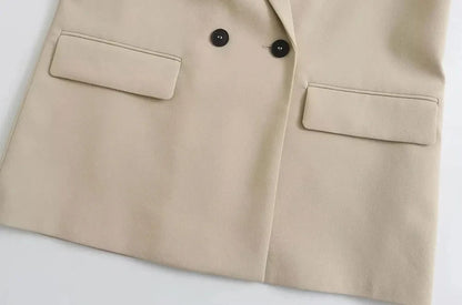 Women Double Breasted Loose Fitting Blazer Coat Vintage Long Sleeve Pockets Female Outerwear Blazer