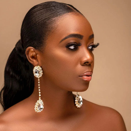 Luxurious Shiny Rhinestone Long Oval Earrings for Women