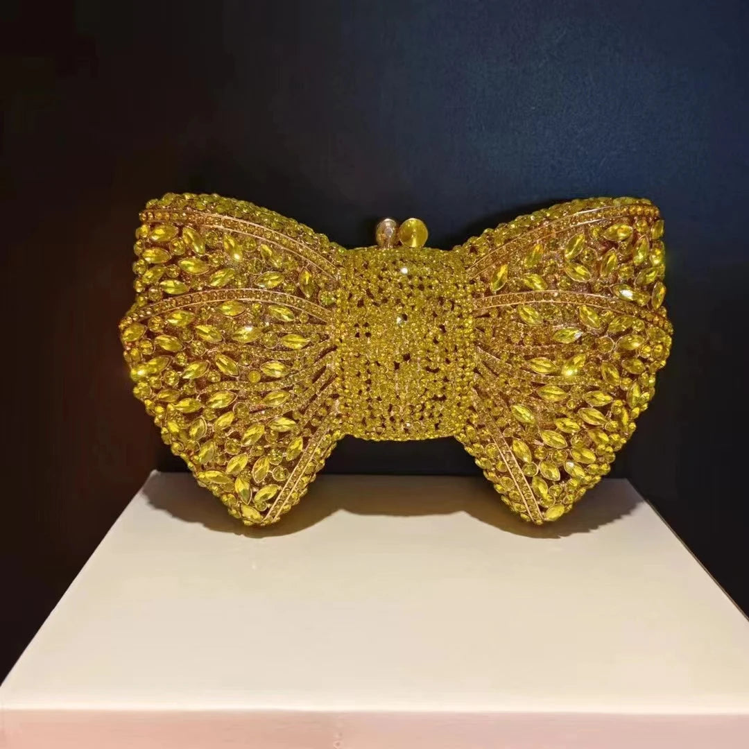 Rhinestone Green/Black Clutch Purse Bow Luxury Diamond Evening Clutches Wedding Bridal Bag