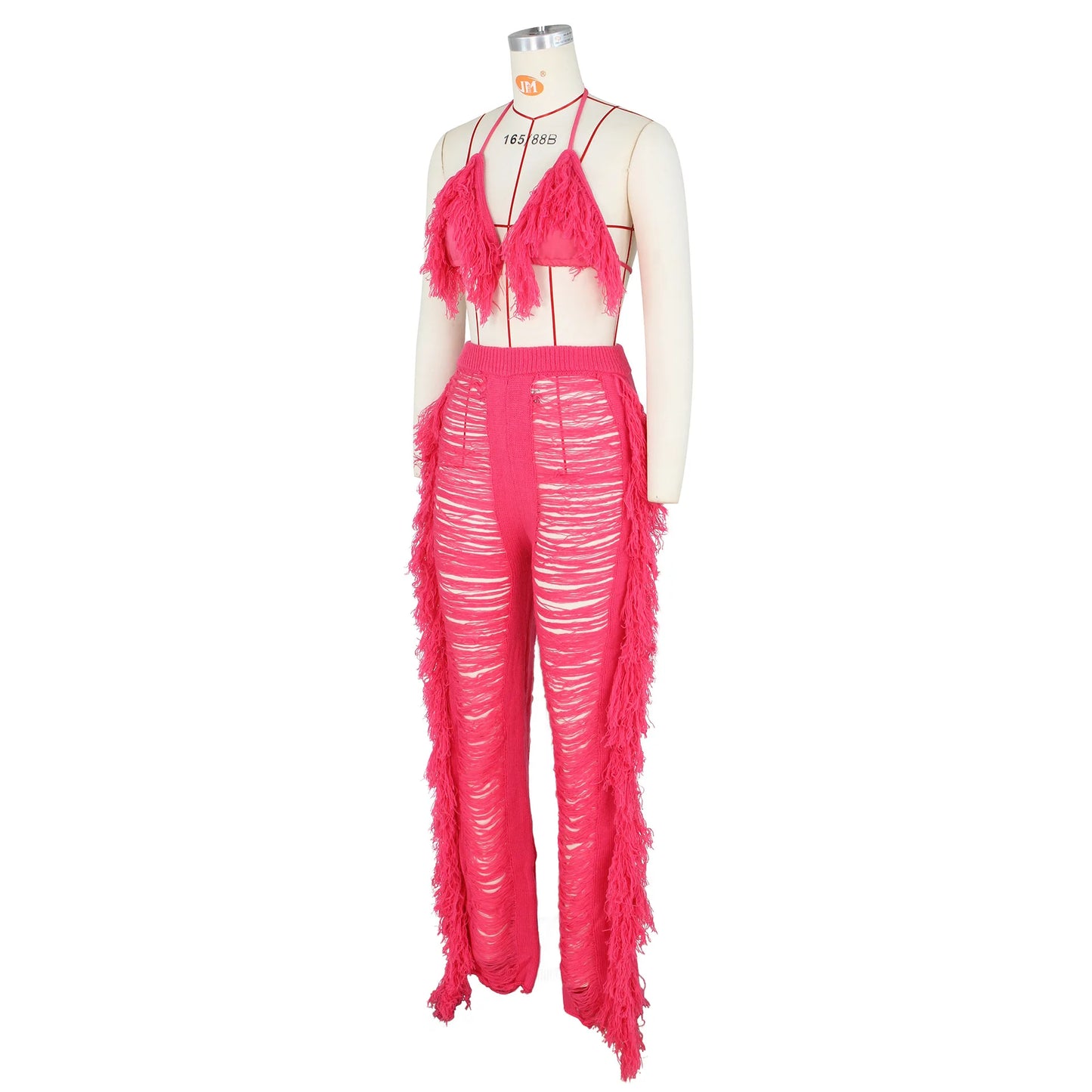 Tassel Knitted Pants Two Piece Set Resort Outfit Vacation Outfit Beach Cover Up