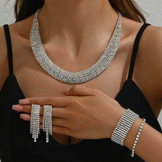 Multiple Rows Necklace Earrings and Bracelet Set for Women