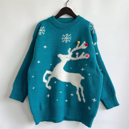 Jacquard Ball Christmas Sweater Pullover Round Neck Sweater