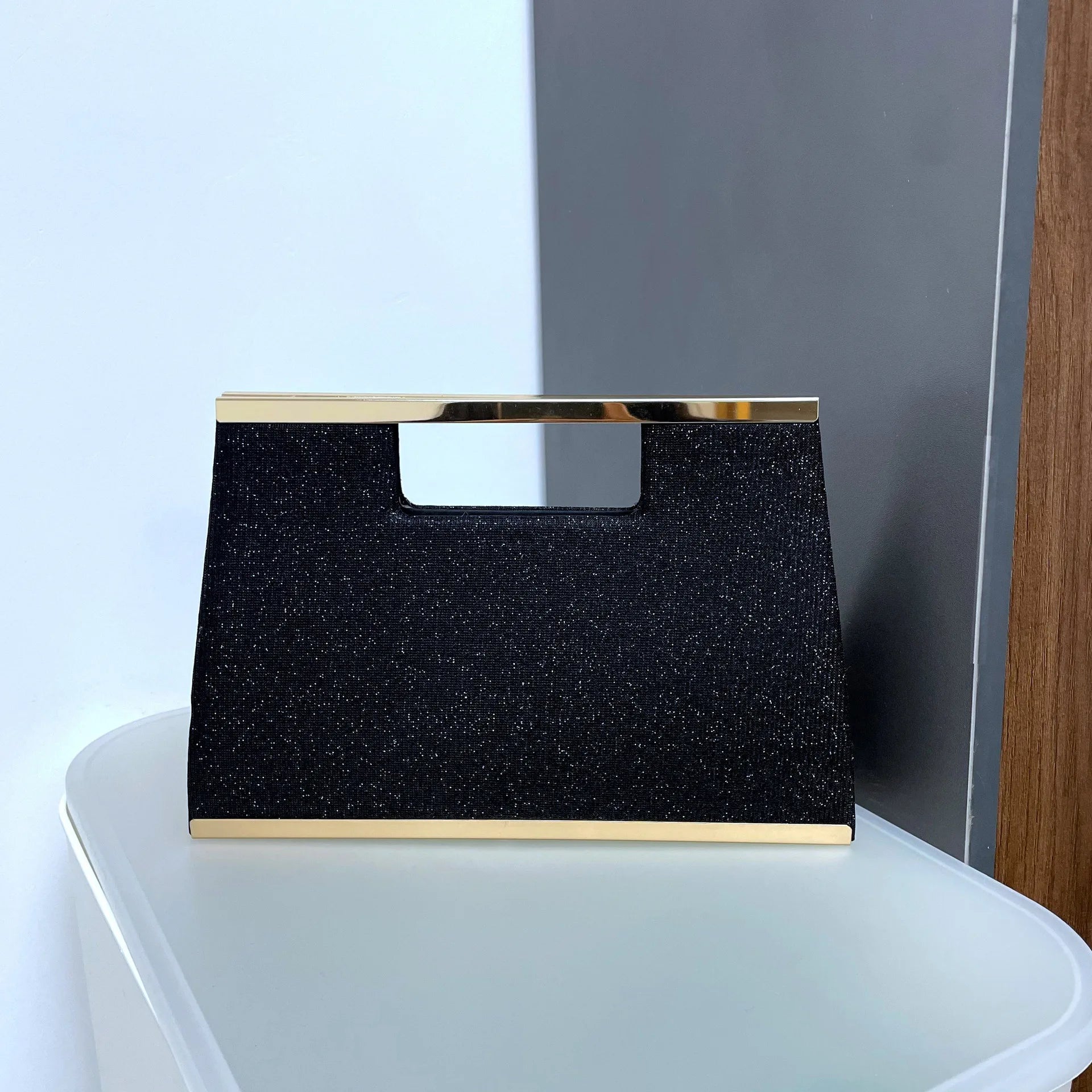 Luxury Designer Black Sparkle Handbag Elegant Women Crystal Shiny Evening Bag