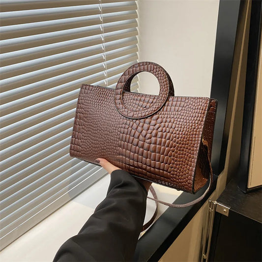 Women's Crocodile Pattern PU Leather Handbags Green Square Bag
