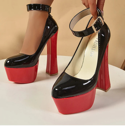 2cm Belt Buckle Pumps Women 5.5cm Platform Party Disco Chunky Heels