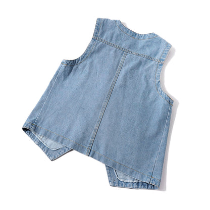 Woman Sleeveless Denim Vest V Neck Button Down Jacket V Neck Button Loose Ladies Vest