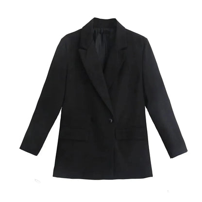 Women Double Breasted Loose Fitting Blazer Coat Vintage Long Sleeve Pockets Female Outerwear Blazer