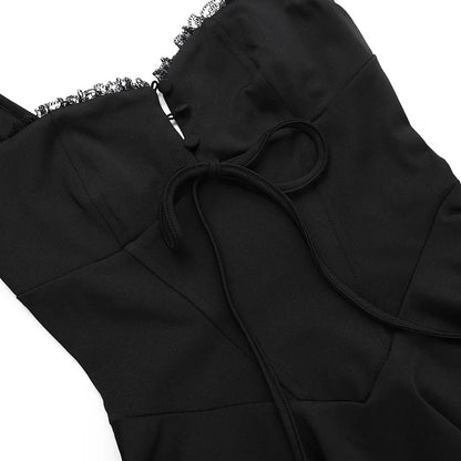 Sleeveless Lace Splicing Spice Slip Dress Slim Backless Ballet Pompadour Dress V-neck High-waisted Mini Dress