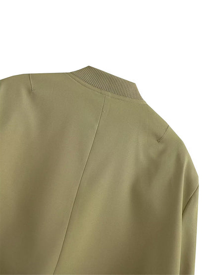 Solid Bomber Jackets Coat With Pockets V-Neck Single Breasted Long Sleeves Jacket