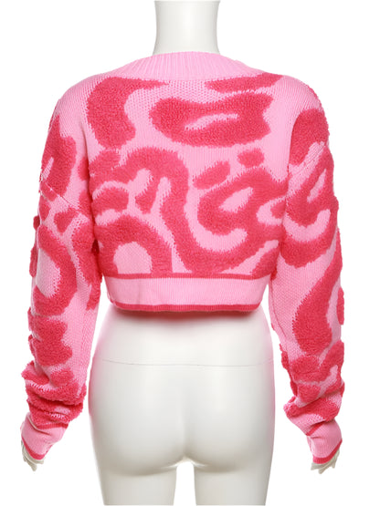 Women Bare Midriff Sweet Knitted Crop Cardigan  Girls Fleece Patchwork Warm Button Sweater