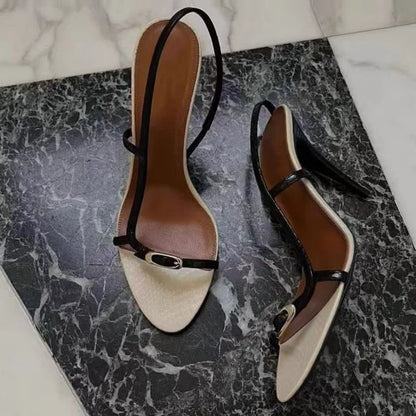Buckle Open Toe Slip On Back Strap Heel Sandals Women Black White High Heels Wedding Prom Shoes