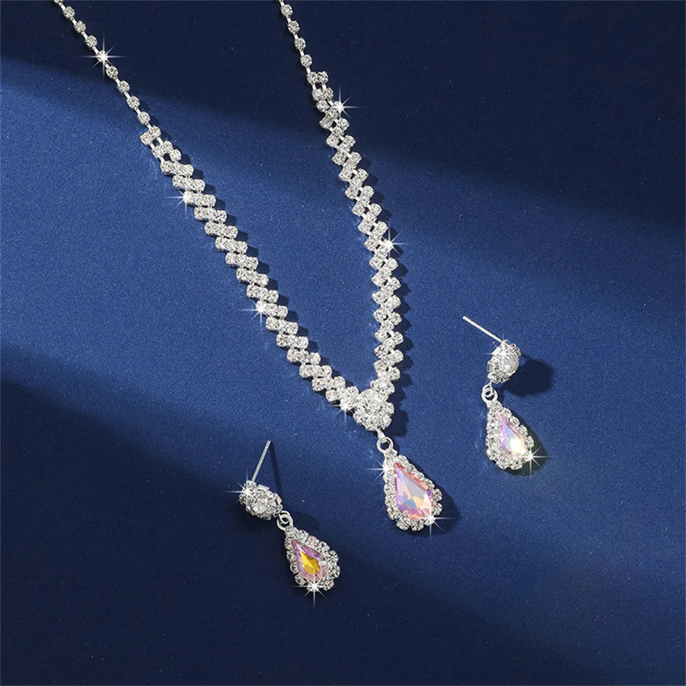 V-shaped Luxurious Necklace Inlaid Rhinestone Jewelry Sets for Women