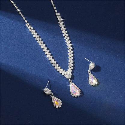 V-shaped Luxurious Necklace Inlaid Rhinestone Jewelry Sets for Women