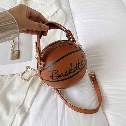 Basketball Shaped Crossbody Bag, Trendy Y2K Chain Shoulder Bag