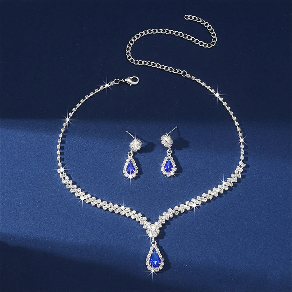 V-shaped Luxurious Necklace Inlaid Rhinestone Jewelry Sets for Women