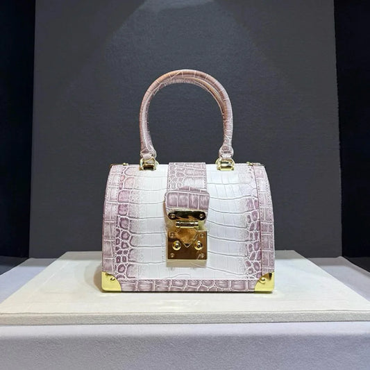 Luxury Designer Brand New High Quality Alligator Lock Box Handbag Crossbody