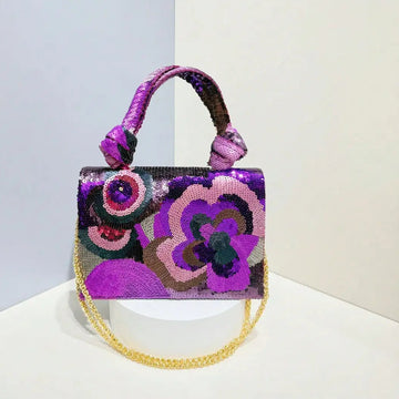 Sequin Embroidered Floral Design Party Wedding Evening Bag Women's Clutch