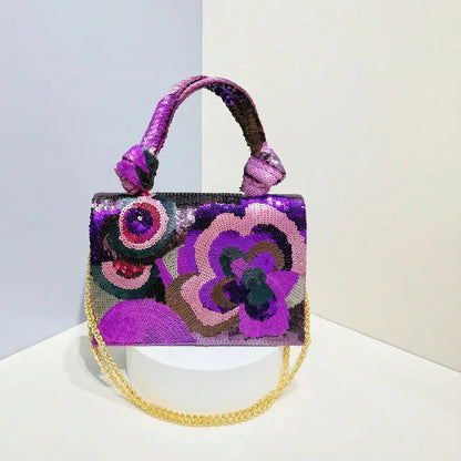 Sequin Embroidered Floral Design Party Wedding Evening Bag Women's Clutch