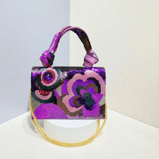 Sequin Embroidered Floral Design Party Wedding Evening Bag Women's Clutch