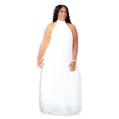 Plus Size Women Maxi Dress sleeveless Halter Hollow Out Maxi Dress