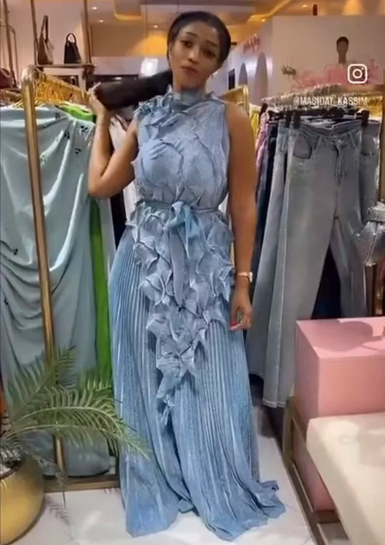 Women's Casual Sleeveless Blouse and Loose Wide Leg Pants Two-piece Set