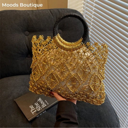 Handmade Woven Design Round Handle Handbags For Women