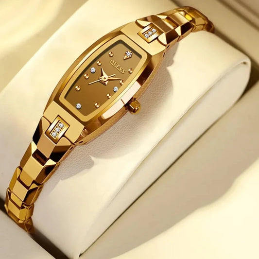 Slim Thin Luxury Tungsten Steel Band Tonneau Design Quartz Ladies Watch