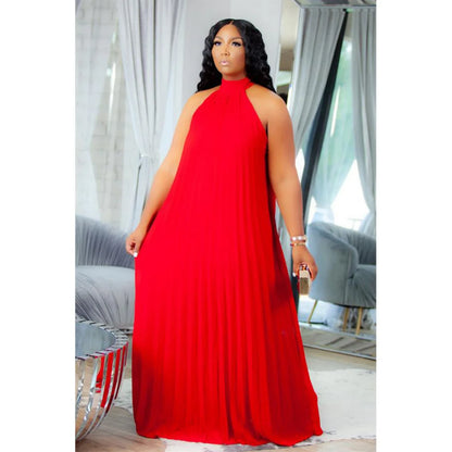 Plus Size Women Maxi Dress sleeveless Halter Hollow Out Maxi Dress