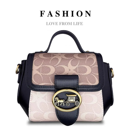 contrasting color women's bag, high-end carriage crossbody bag, portable box bag