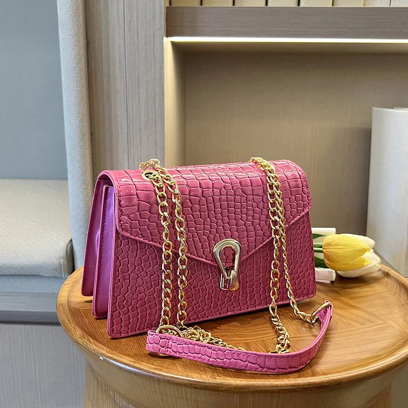 Crocodile Pattern Shoulder Bags For Women Chains Square Bag Crossbody Handbag