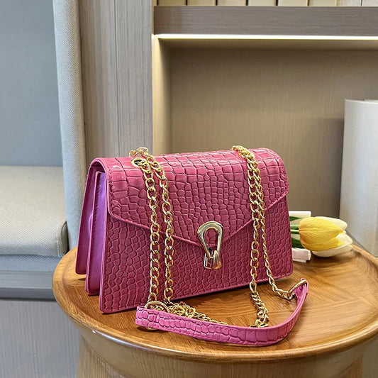Crocodile Pattern Shoulder Bags For Women Chains Square Bag Crossbody Handbag