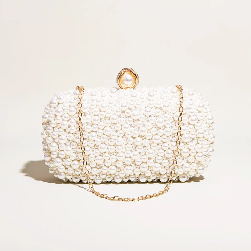 Women Pearl Clutches Bag Noble Crystal Beaded Evening Bag Wedding Clutch Purse