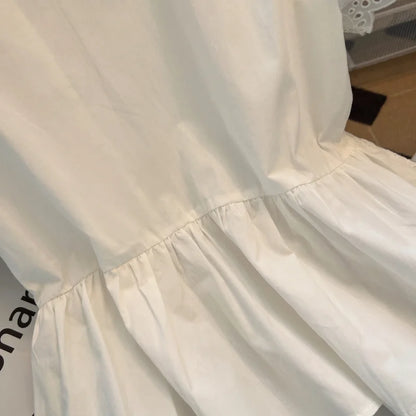 Flying Sleeve White Shirts Vintage Sleeveless Ruffled Lace Blouse for Woman
