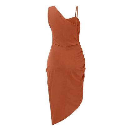 Women's Solid Color Sexy Slit Maxi Smocked One Shoulder Evening Dress