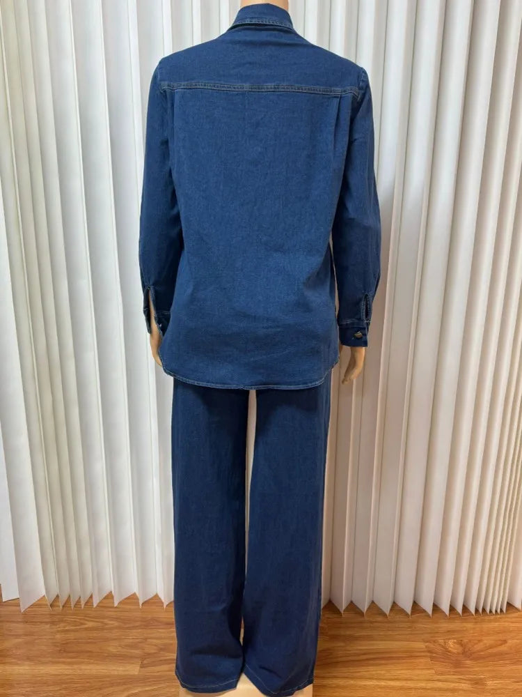 2 Pieces Set Sexy Spring Autumn Women  Denim Set Long Sleeve Denim Tops And Jeans Suit Matching Sets