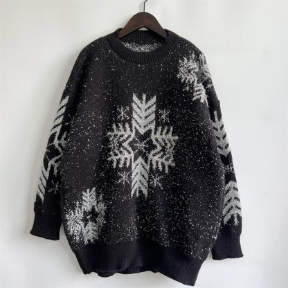 Loose-fit Line Big Snowflake Christmas Sweater Women's Pullover Thickened Crew Neck Sweater