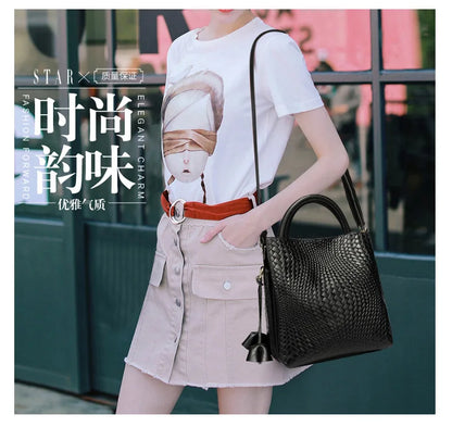 women's handbag, large capacity woven texture bucket bag, multiple colors