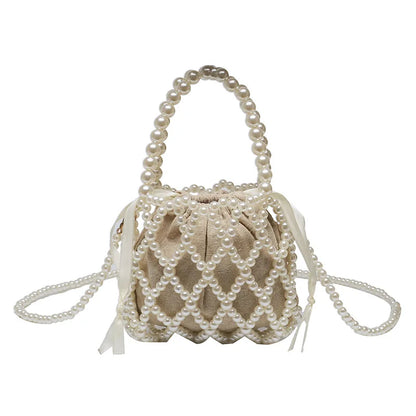 Luxury Pearl Women Bucket Tote Bag Woven Pearl Crossbody Bags for Women Small Wallet