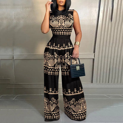 Elegant Women Stand Neck Wide Leg Rompers Casual Waist Jumpsuits Streetwear