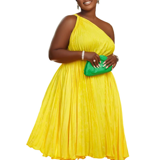 Women Sleeveless Pleated Polyester Knee-length Dress for Women