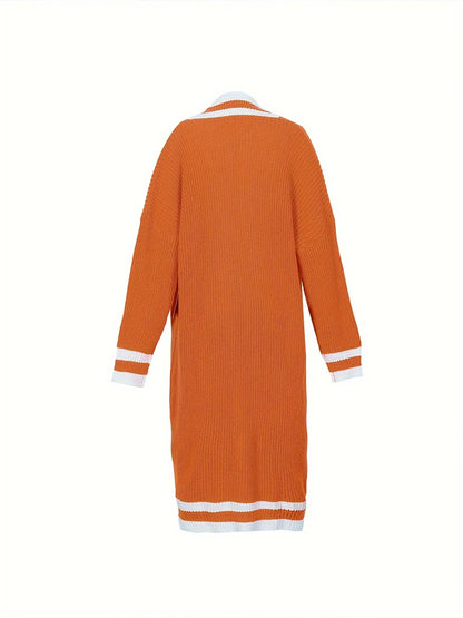 Plus Size Women's Long Sleeve V-Neck Maxi Cardigan Button Down Thick Casual Cardigan